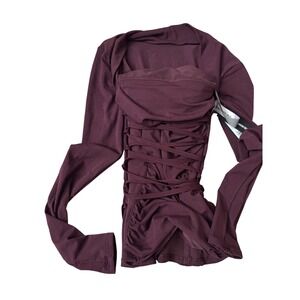 TA3 Purple Square Neck Long Sleeve Shapewear Top Size XS NEW